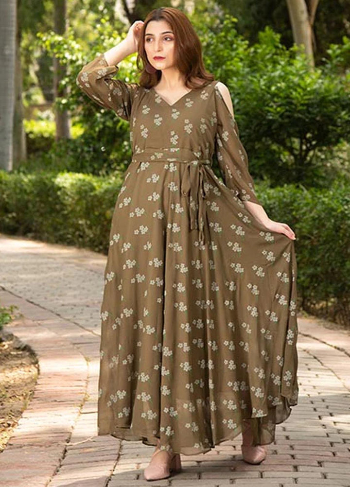 Nazmina Printed Casual Chiffon Frock FR-670 Coco