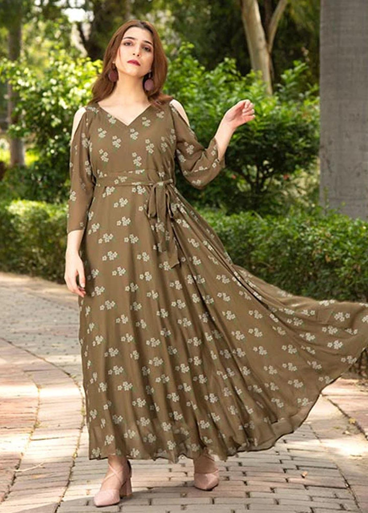 Nazmina Printed Casual Chiffon Frock FR-670 Coco