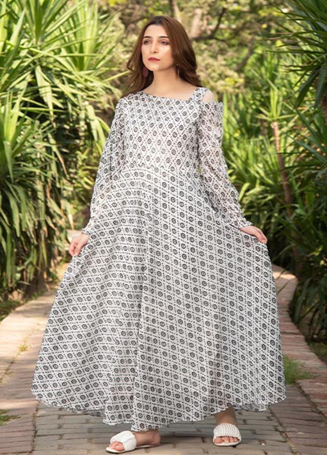 Nazmina Printed Casual Chiffon Frock FR-673 Free Bird Frock