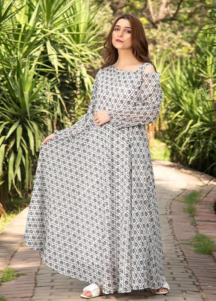 Nazmina Printed Casual Chiffon Frock FR-673 Free Bird Frock