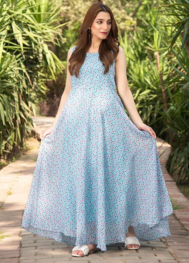 Nazmina Printed Casual Chiffon Frock FR-674 Sea Shore