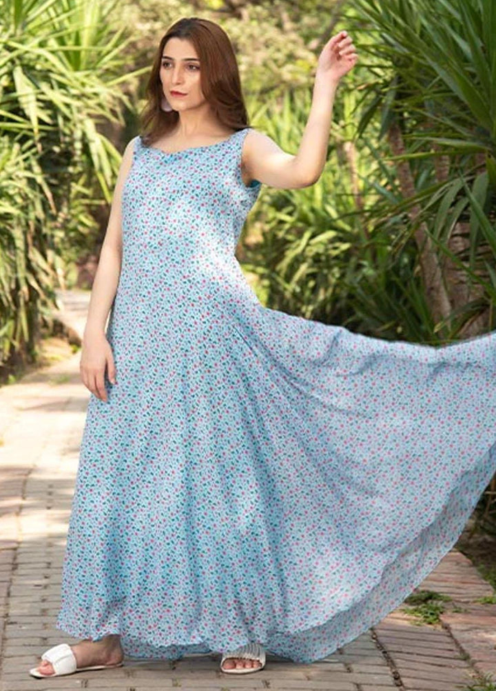Nazmina Printed Casual Chiffon Frock FR-674 Sea Shore