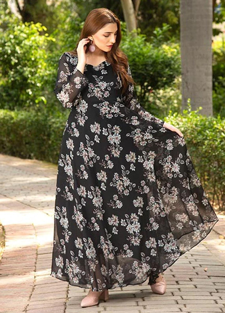 Nazmina Printed Casual Chiffon Frock FR-675 Pretty In Black