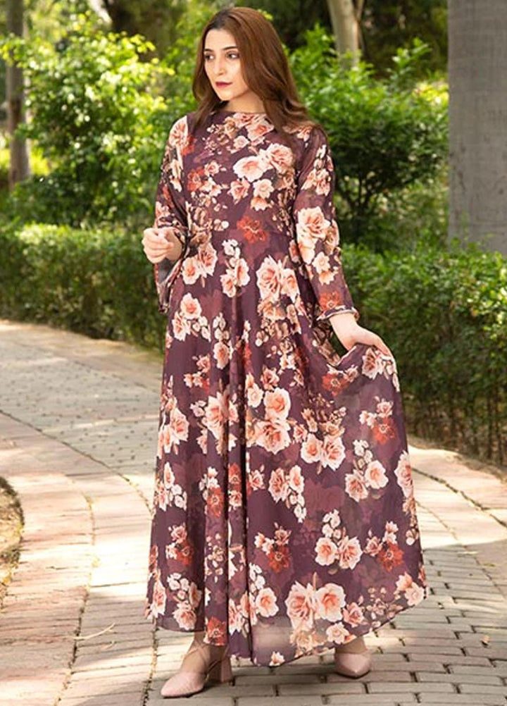 Nazmina Printed Casual Chiffon Frock FR-676 Tulips