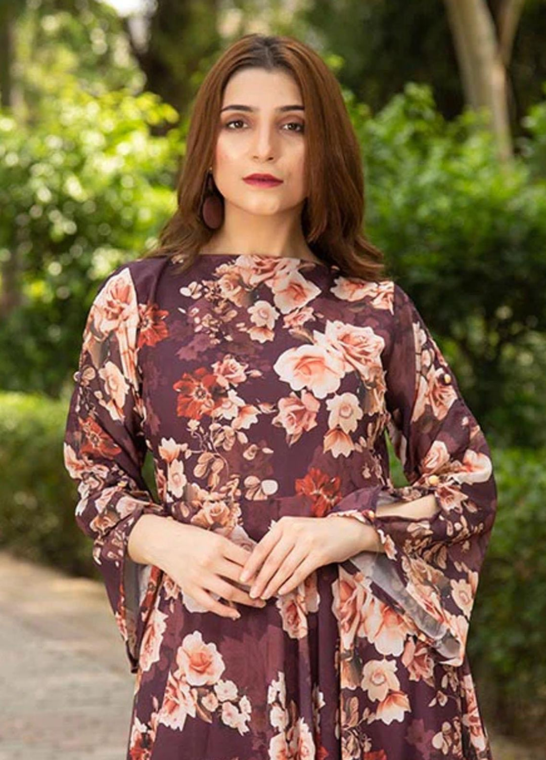 Nazmina Printed Casual Chiffon Frock FR-676 Tulips