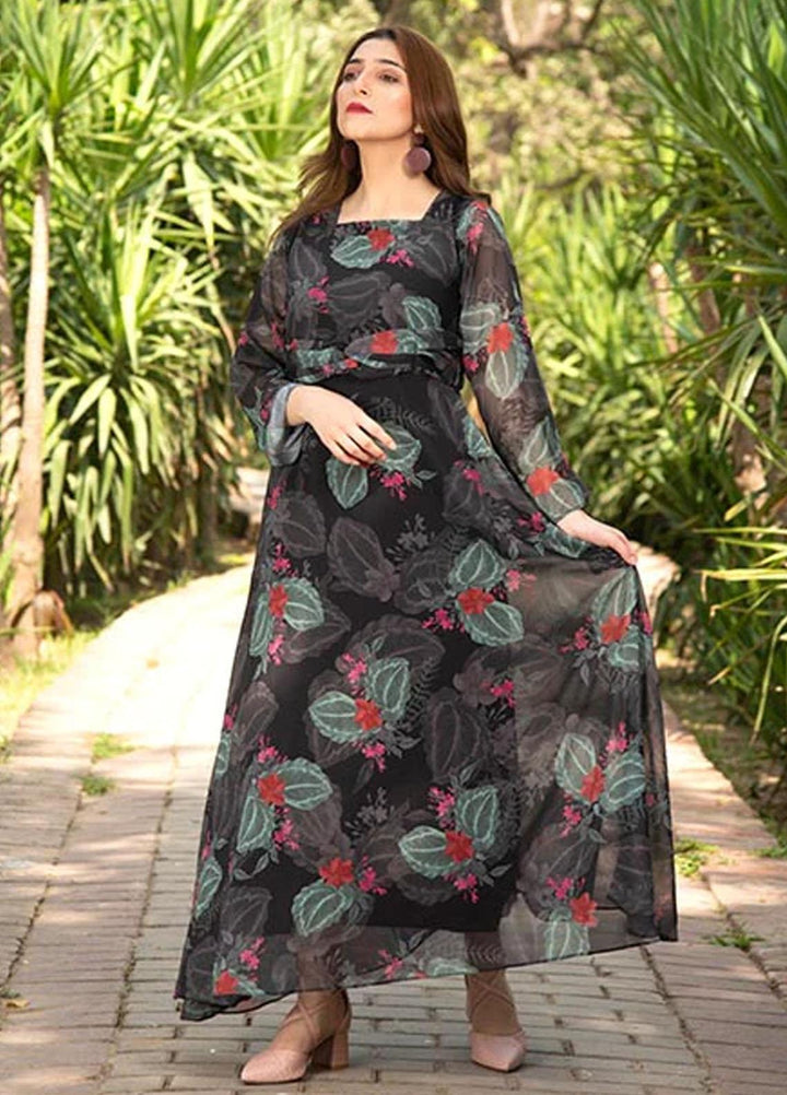 Nazmina Printed Casual Chiffon Frock FR-677 Spikes florals