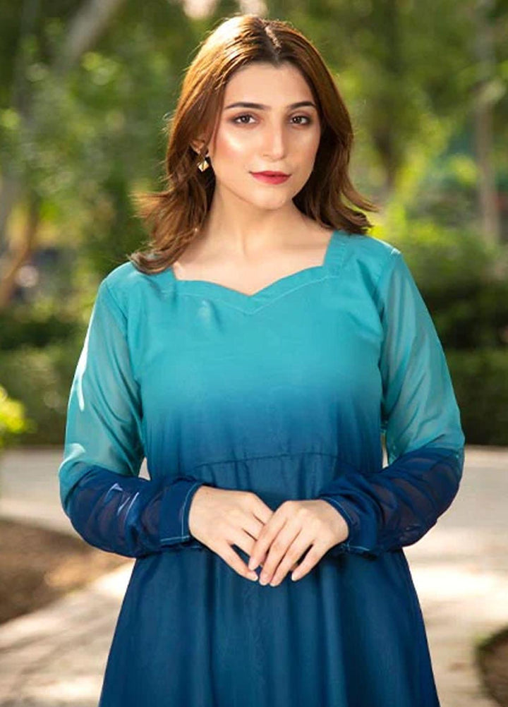 Nazmina Printed Casual Chiffon Frock FR-679 Blue Tue & Dye