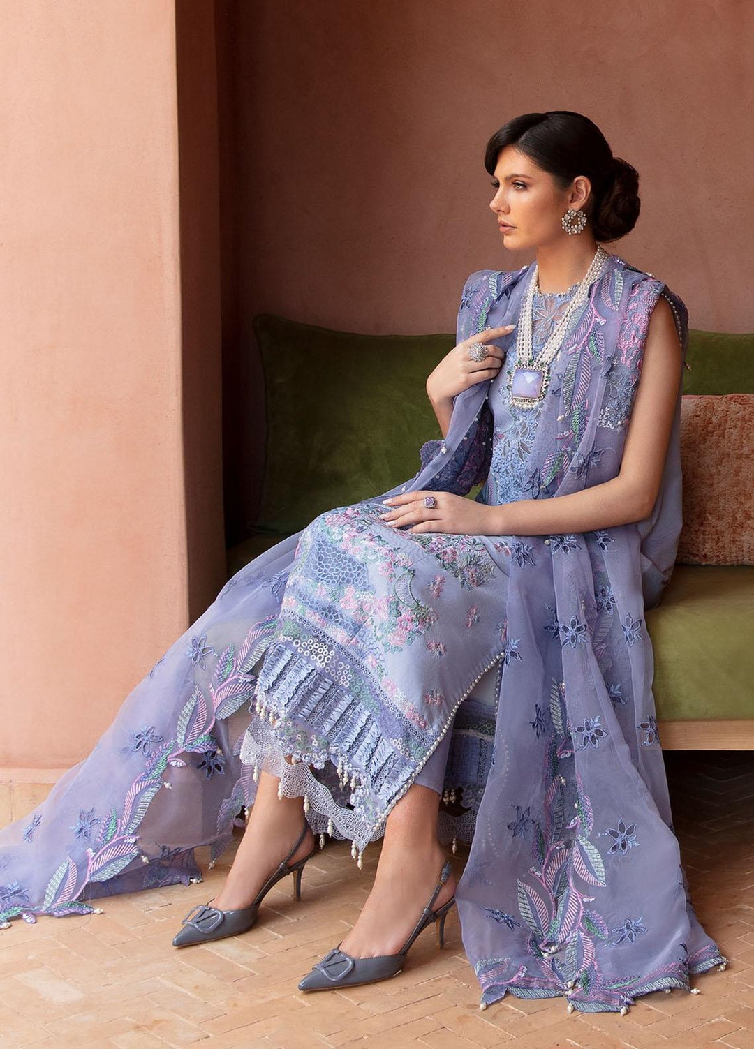 Amaani By Republic Womenswear Embroidered jacquard Suits Unstitched 3 Piece RW23A D-4B Sepal - Luxury Eid Collection