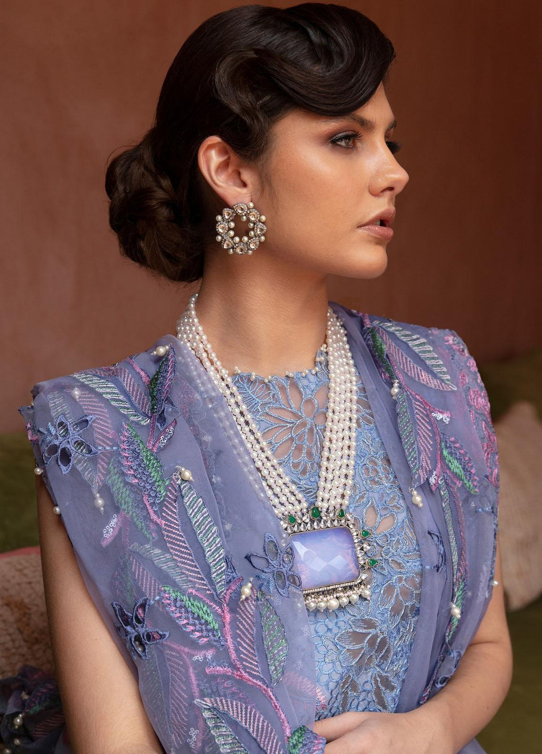 Amaani By Republic Womenswear Embroidered jacquard Suits Unstitched 3 Piece RW23A D-4B Sepal - Luxury Eid Collection