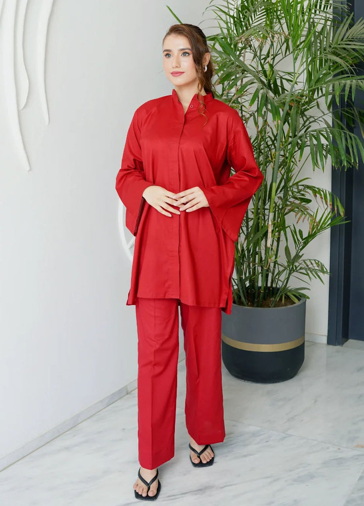 Amal Pret plain Lawn Cotton 2 Piece Suit Crimson