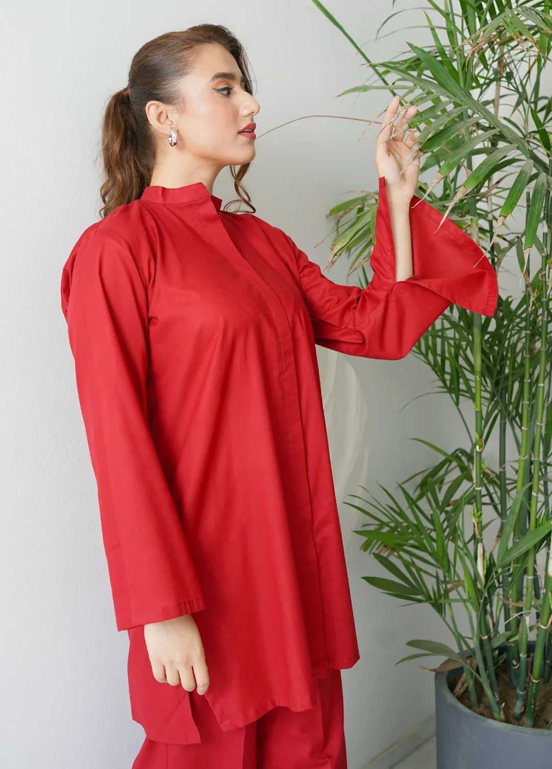 Amal Pret plain Lawn Cotton 2 Piece Suit Crimson