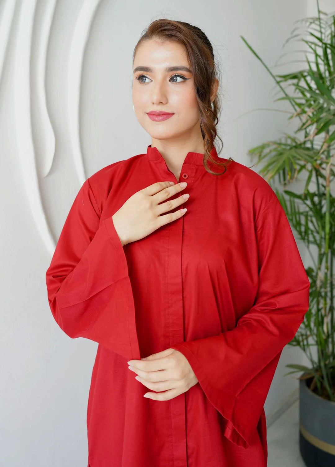 Amal Pret plain Lawn Cotton 2 Piece Suit Crimson