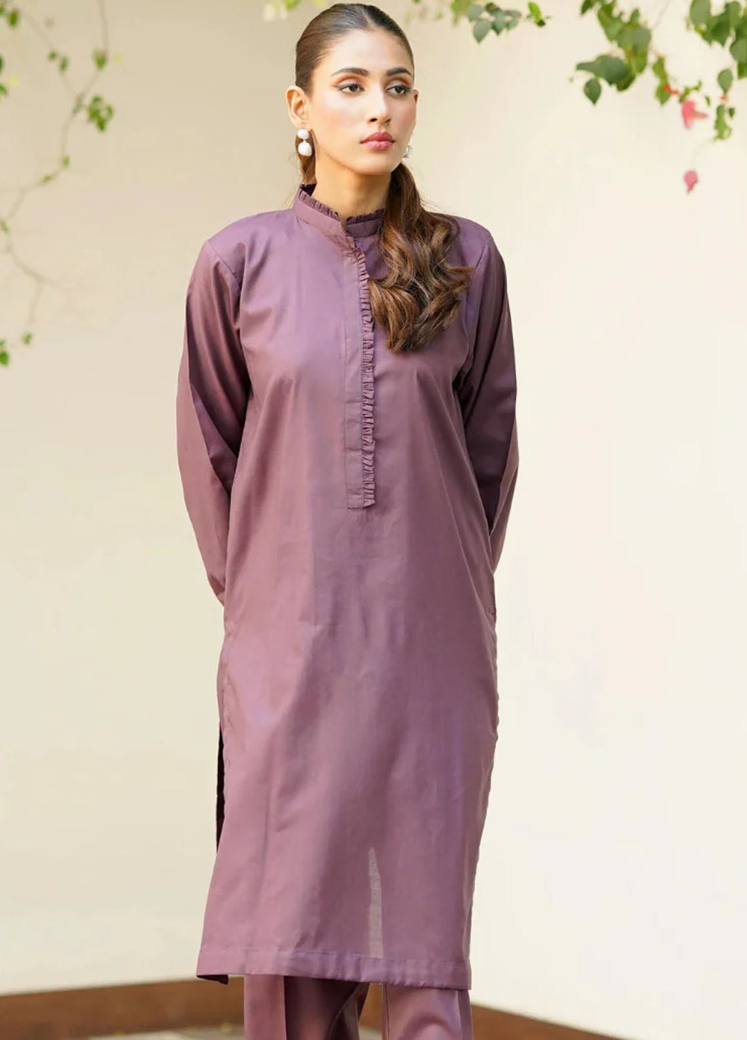 Amal Pret plain Lawn Cotton 2 Piece Suit Mulberry