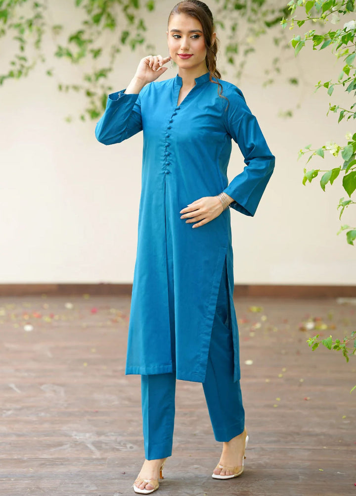 Amal Pret plain Lawn Cotton 2 Piece Suit Sapphire