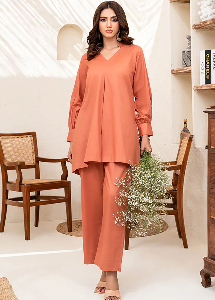 Amal Pret plain Lawn Cotton 2 Piece Suit Tangerine