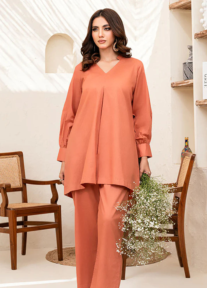 Amal Pret plain Lawn Cotton 2 Piece Suit Tangerine