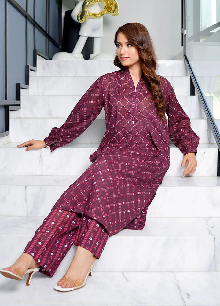 Amal Pret Printed Lawn 2 Piece Suit Garnet Grid