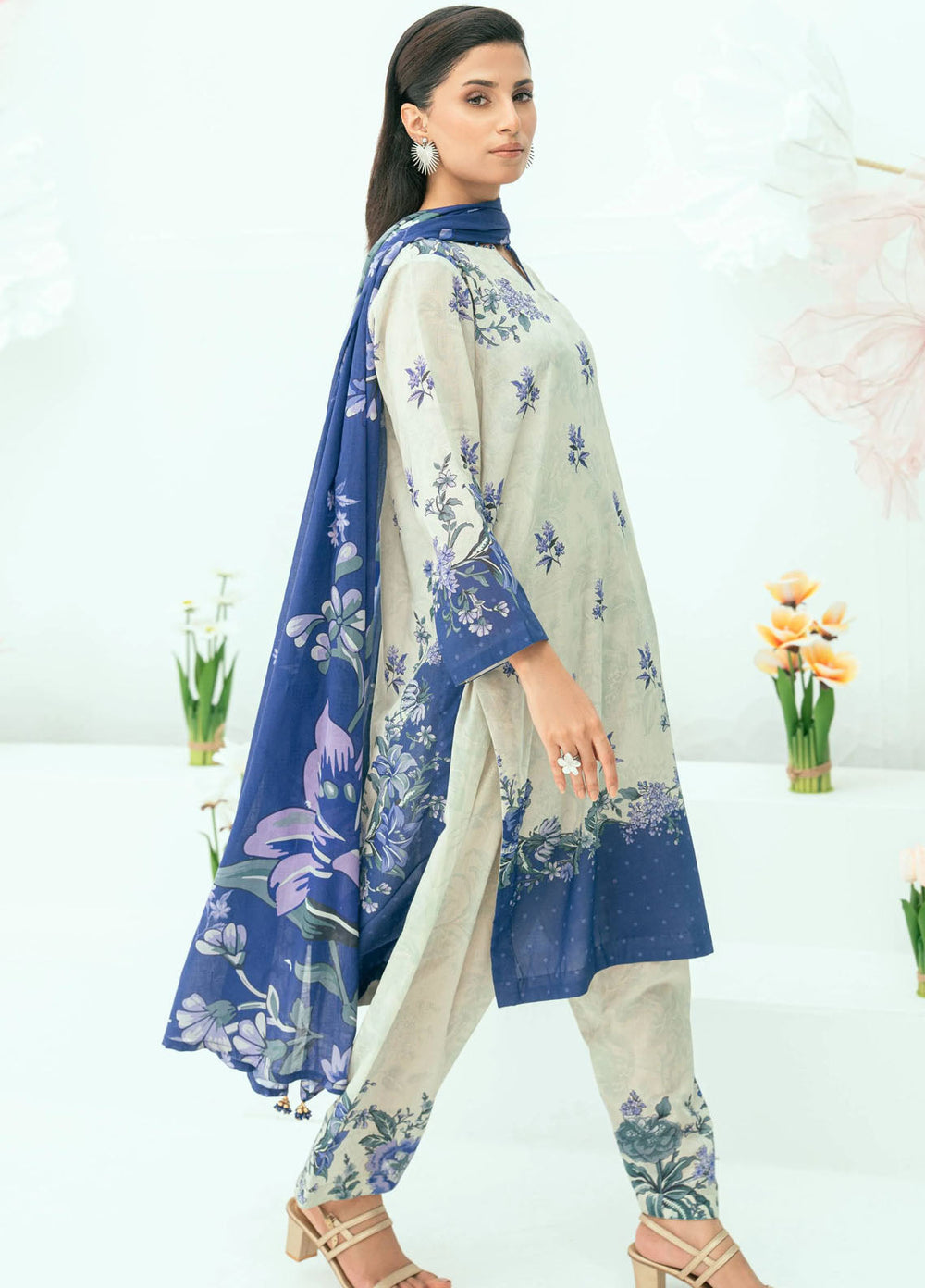 Amal Printed Lawn Suits Unstitched 3 Piece AL25AUS D-14 - Summer Collection
