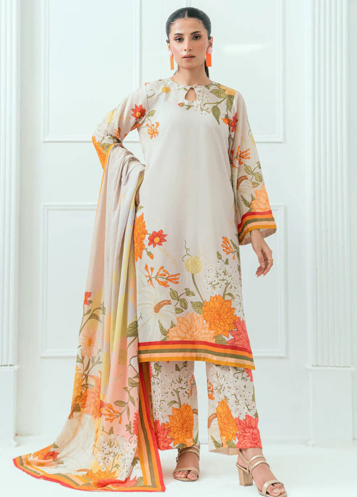 Amal Printed Lawn Suits Unstitched 3 Piece AL25AUS D-3 - Summer Collection