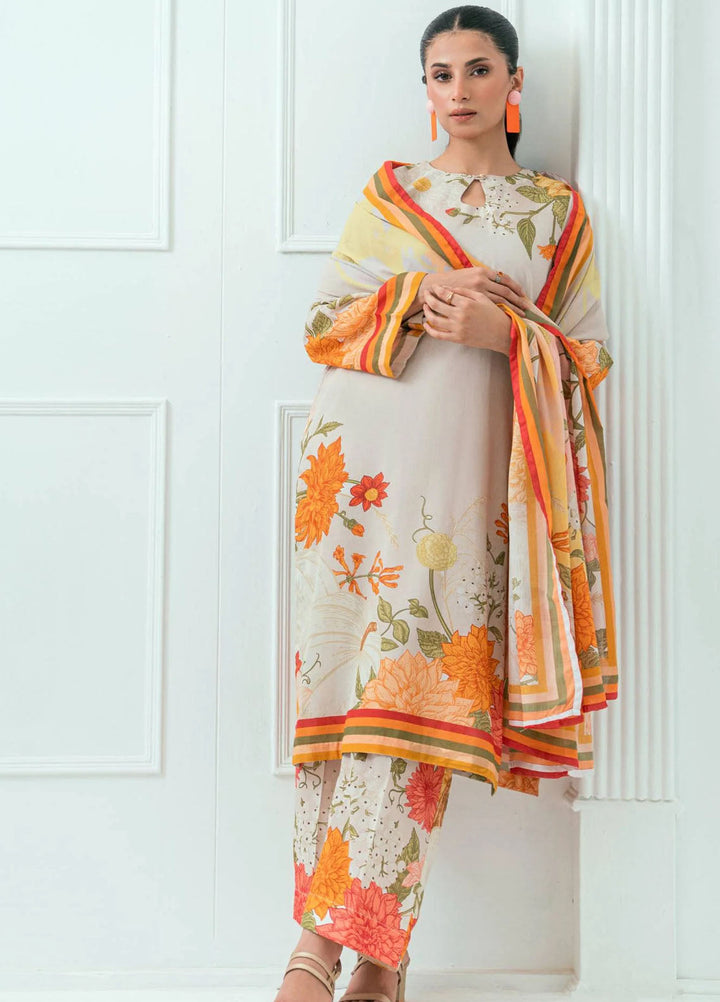 Amal Printed Lawn Suits Unstitched 3 Piece AL25AUS D-3 - Summer Collection