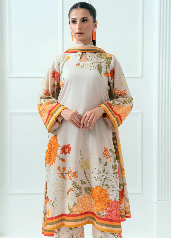 Amal Printed Lawn Suits Unstitched 3 Piece AL25AUS D-3 - Summer Collection