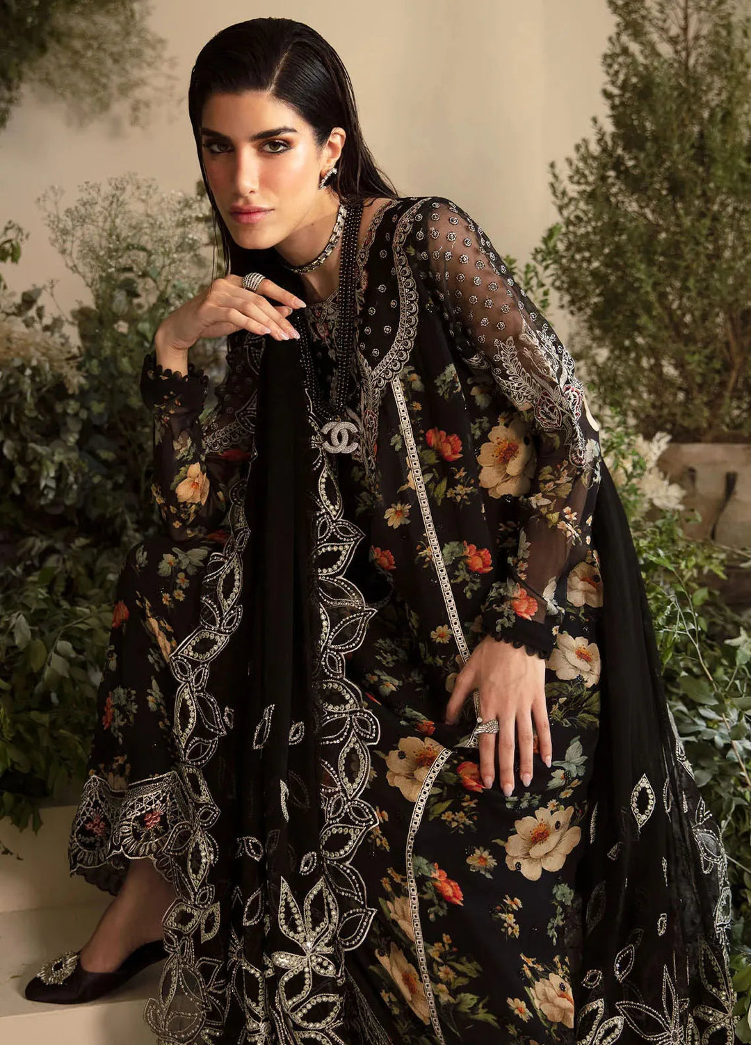 Amaya By Nureh Embroidered Chiffon Suit Unstitched 4 Piece NU24A AM-04 - Formals Collection