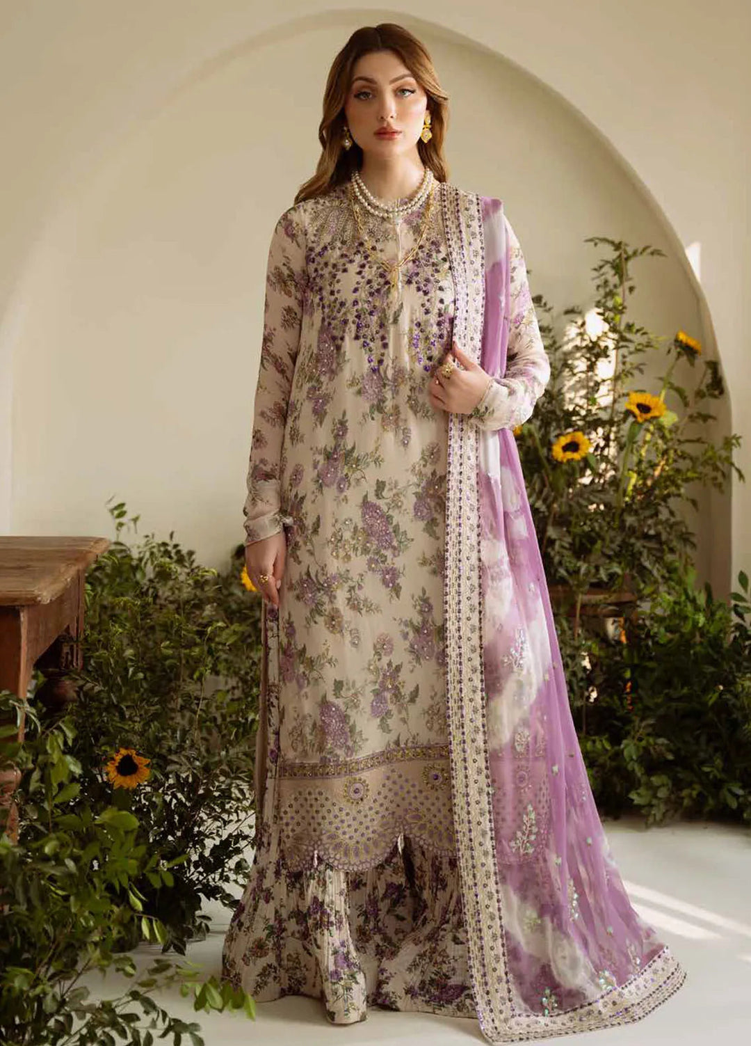 Amaya by Nureh Embroidered Chiffon Suit Unstitched 4 Piece NU25AL AM-07 - Luxury Collection