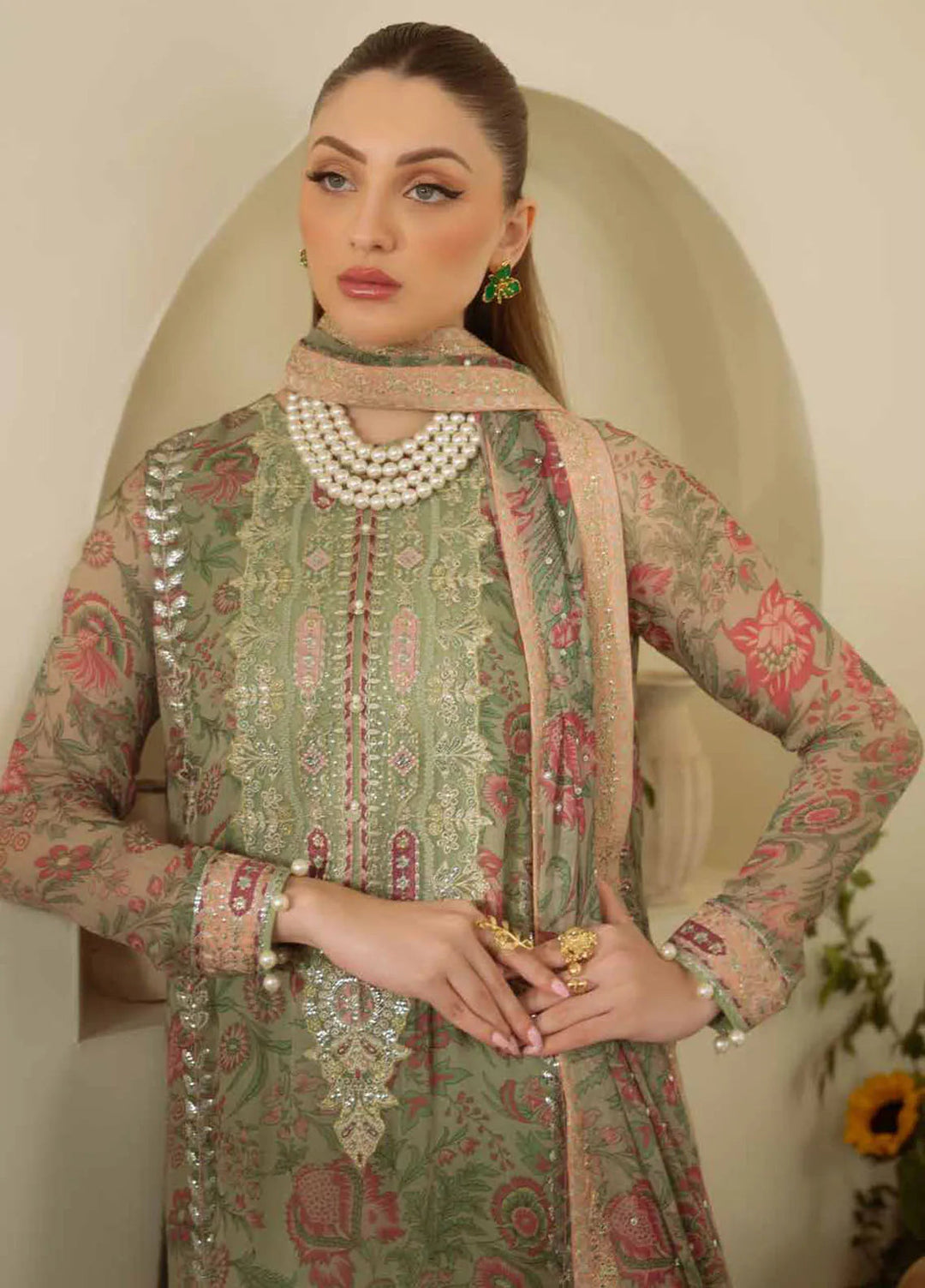 Amaya by Nureh Embroidered Chiffon Suit Unstitched 4 Piece NU25AL AM-08 - Luxury Collection