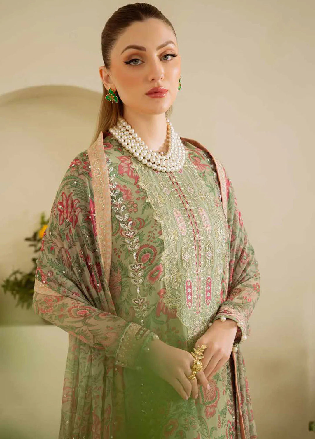 Amaya by Nureh Embroidered Chiffon Suit Unstitched 4 Piece NU25AL AM-08 - Luxury Collection