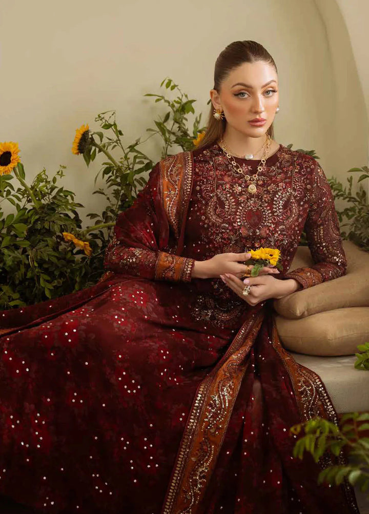 Amaya by Nureh Embroidered Chiffon Suit Unstitched 4 Piece NU25AL AM-09 - Luxury Collection