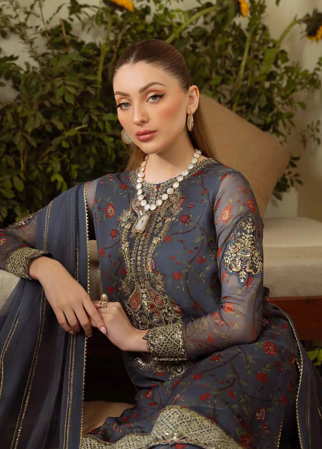 Amaya by Nureh Embroidered Chiffon Suit Unstitched 4 Piece NU25AL AM-10 - Luxury Collection