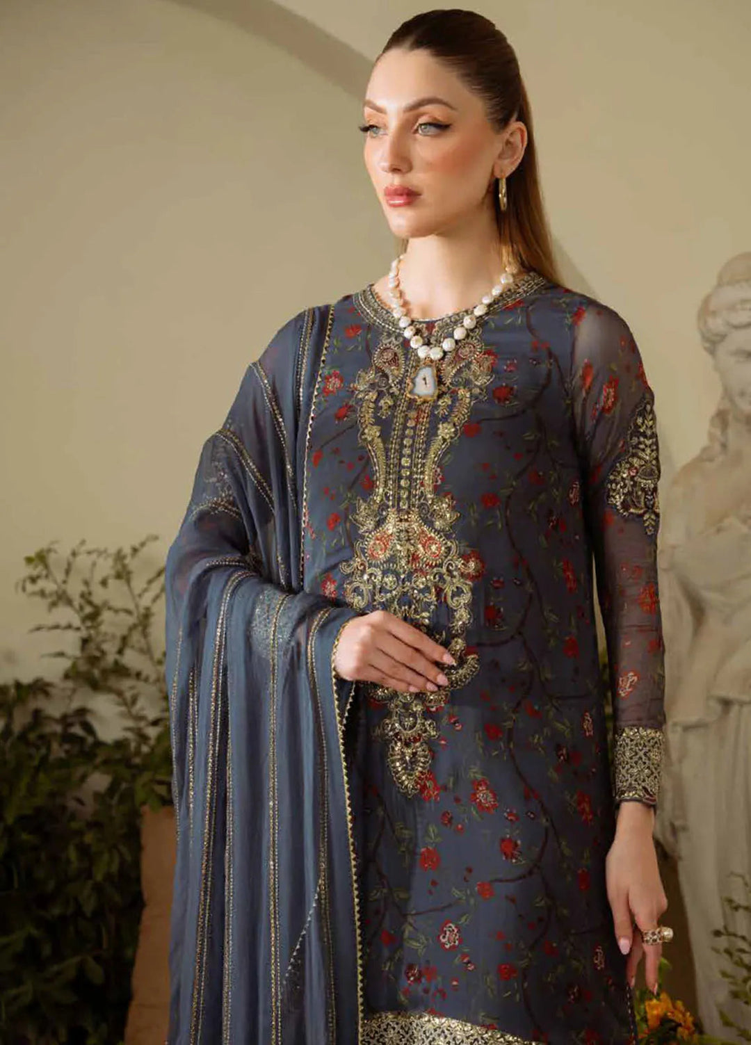 Amaya by Nureh Embroidered Chiffon Suit Unstitched 4 Piece NU25AL AM-10 - Luxury Collection