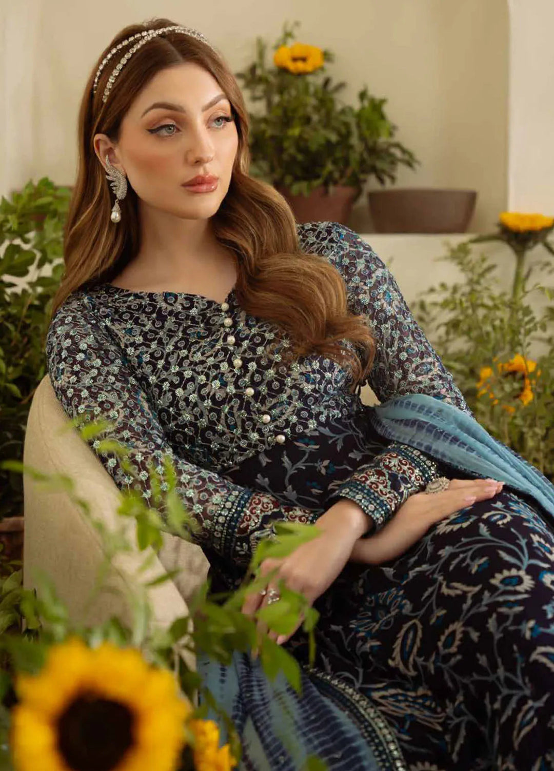 Amaya by Nureh Embroidered Chiffon Suit Unstitched 4 Piece NU25AL AM-12 - Luxury Collection