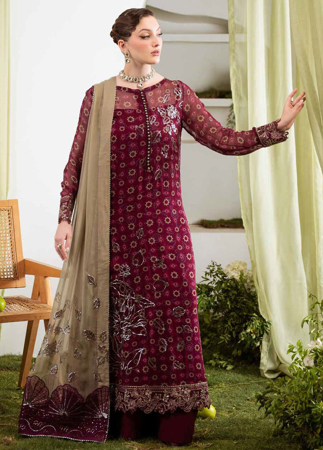 Amaya by Nureh Embroidered Chiffon Suits Unstitched 3 Piece NU25CL AM-20 - Luxury Collection