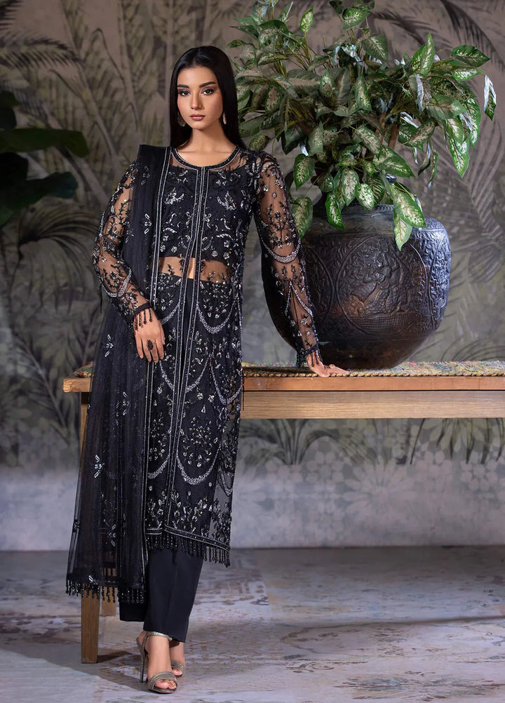 Amber Imran Pret Embroidered Net 4 Piece Suit Midnight