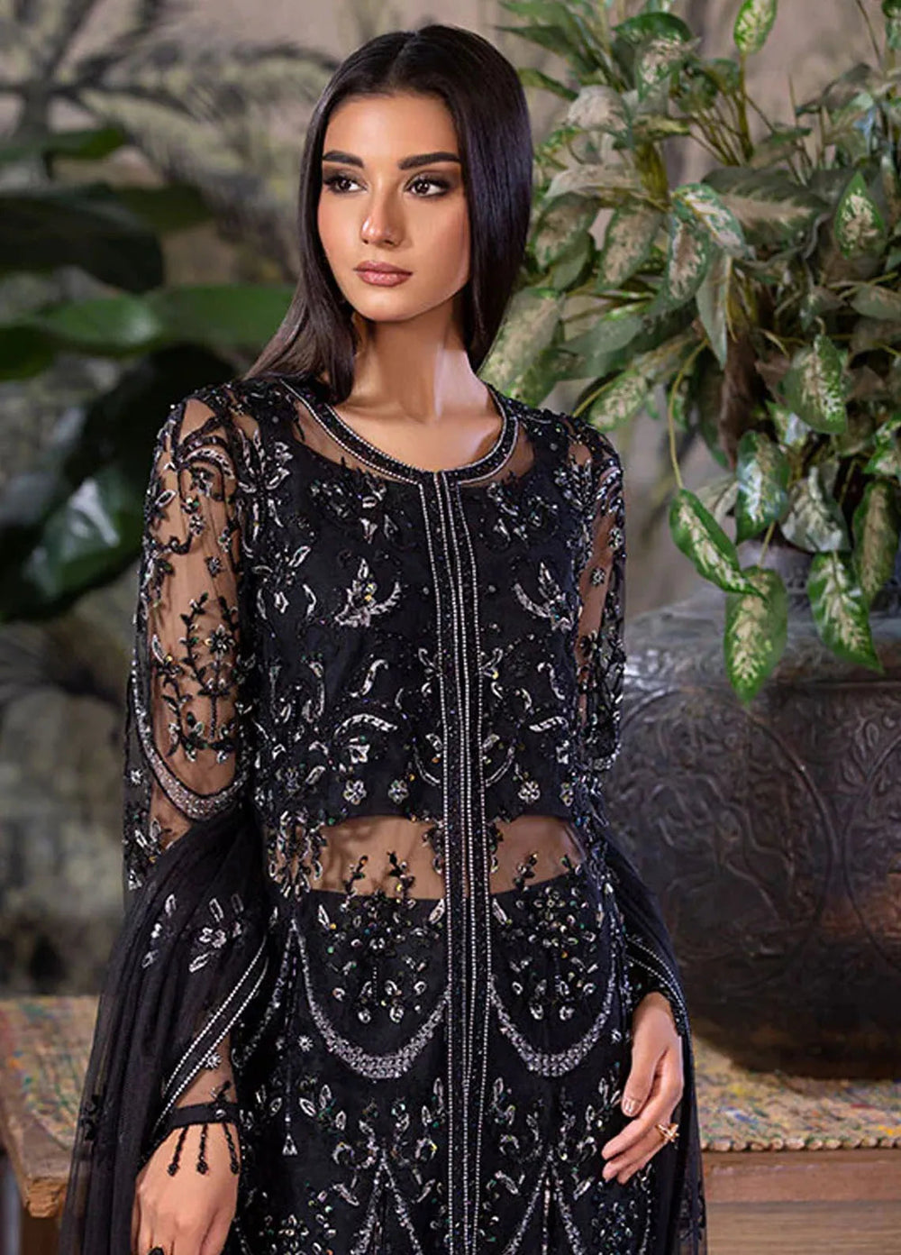 Amber Imran Pret Embroidered Net 4 Piece Suit Midnight