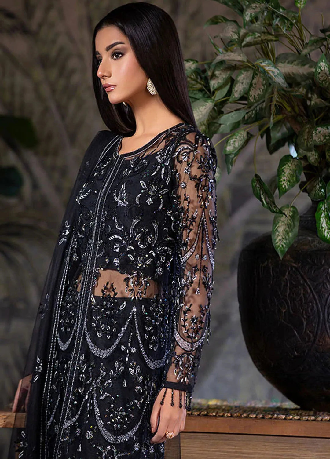 Amber Imran Pret Embroidered Net 4 Piece Suit Midnight