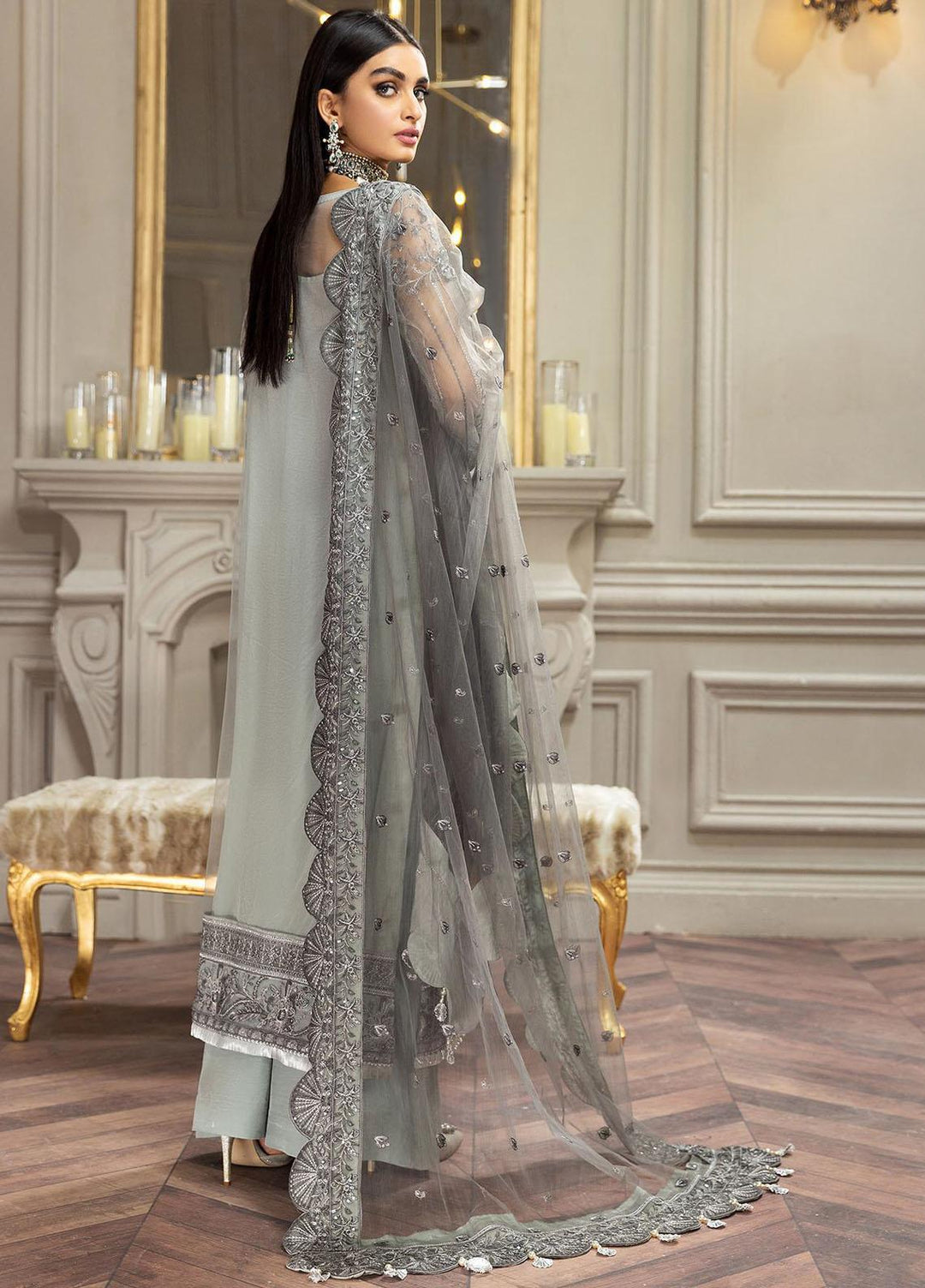 Amiraa by Farasha Embroidered Net Suits Unstitched 3 Piece FSH22AM 1-Esmeralda - Luxury Collection