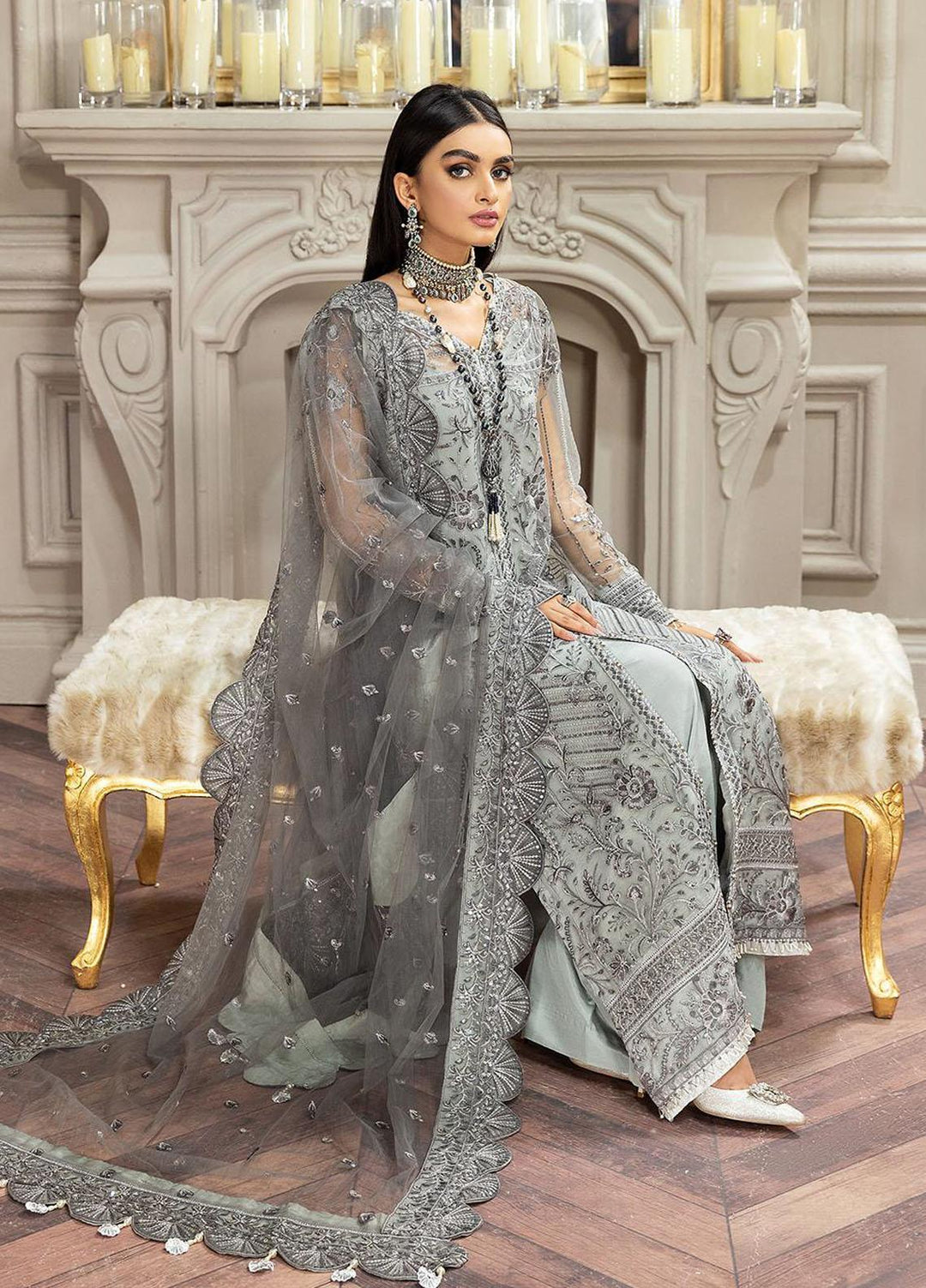 Amiraa by Farasha Embroidered Net Suits Unstitched 3 Piece FSH22AM 1-Esmeralda - Luxury Collection