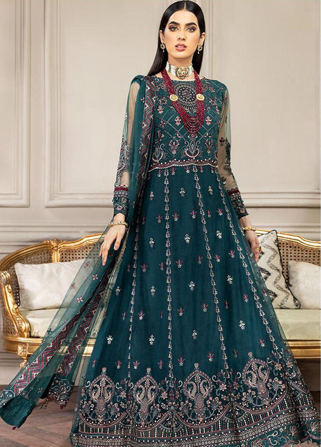 Amiraa by Farasha Embroidered Net Suits Unstitched 3 Piece FSH22AM 2-Sylvia - Luxury Collection