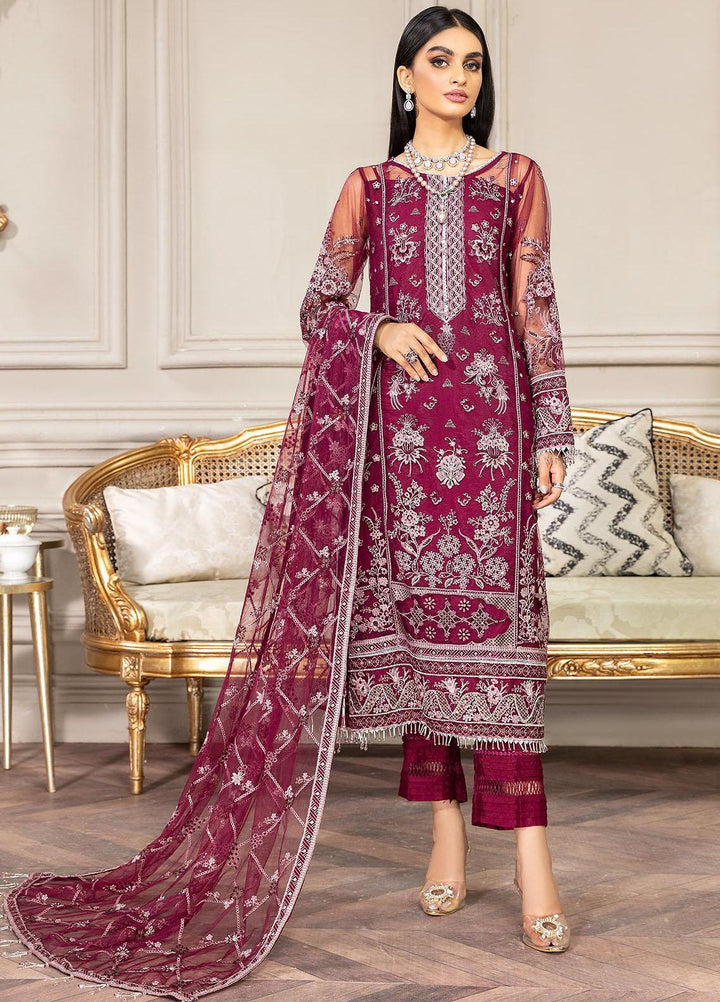 Amiraa by Farasha Embroidered Net Suits Unstitched 3 Piece FSH22AM 3-Aster - Luxury Collection