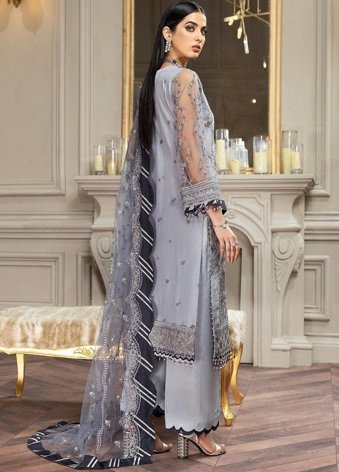 Amiraa by Farasha Embroidered Net Suits Unstitched 3 Piece FSH22AM 6-Lucia - Luxury Collection