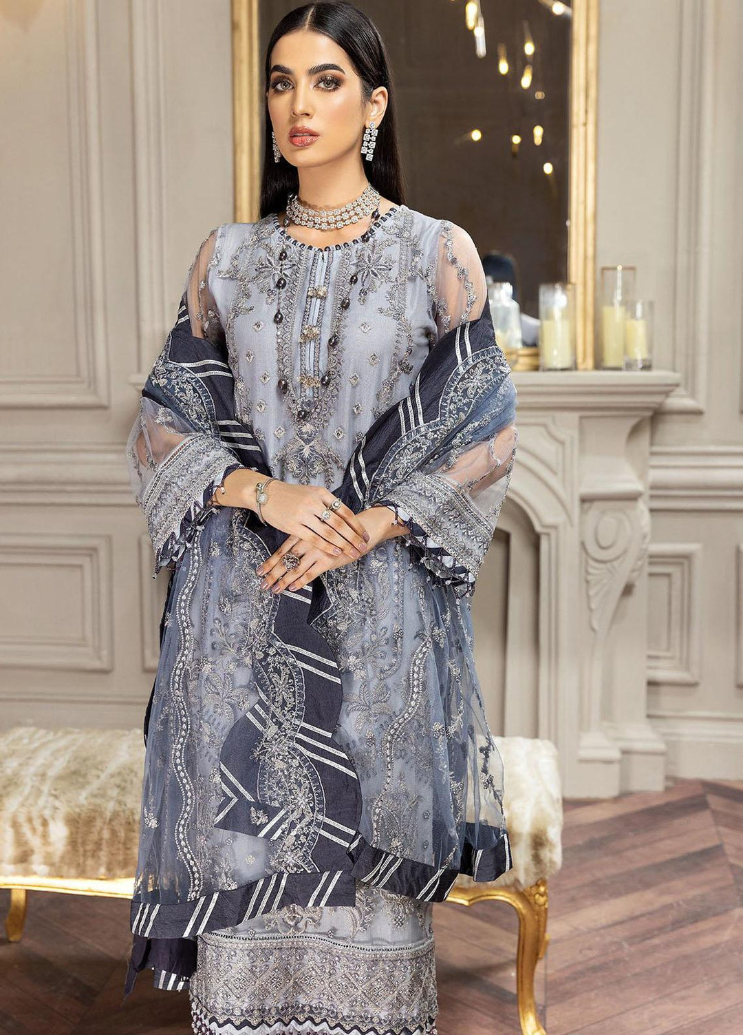 Amiraa by Farasha Embroidered Net Suits Unstitched 3 Piece FSH22AM 6-Lucia - Luxury Collection