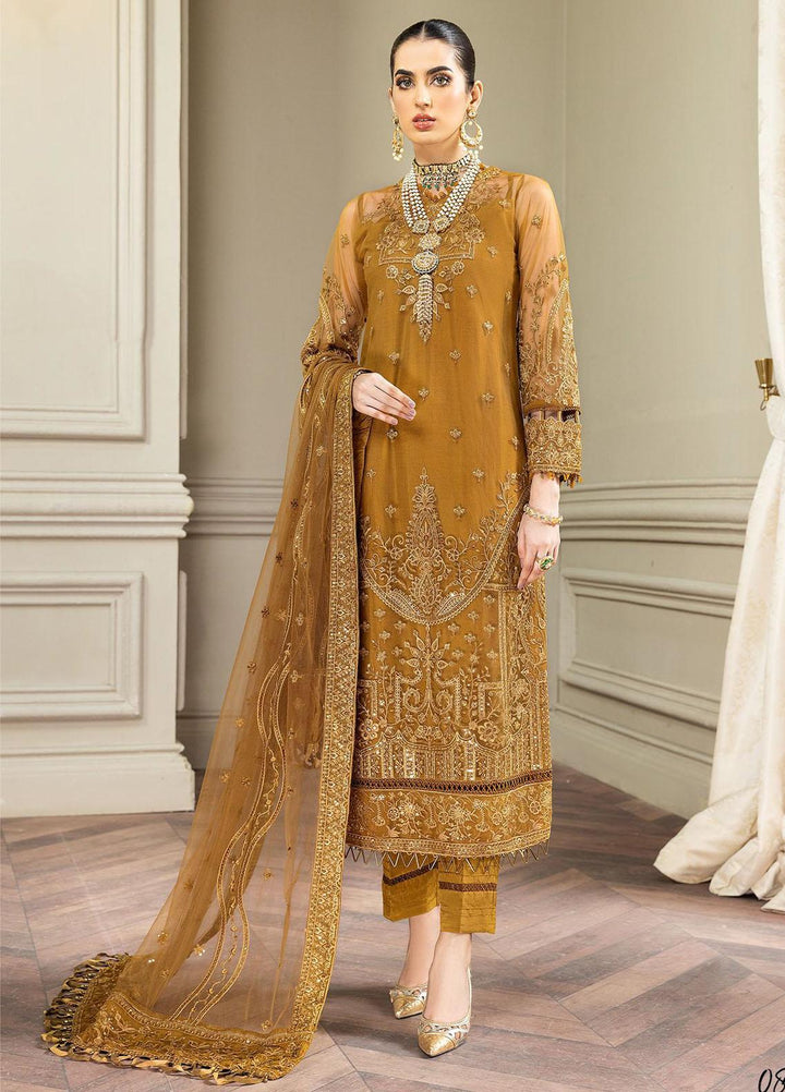 Amiraa by Farasha Embroidered Net Suits Unstitched 3 Piece FSH22AM 8-Amber - Luxury Collection