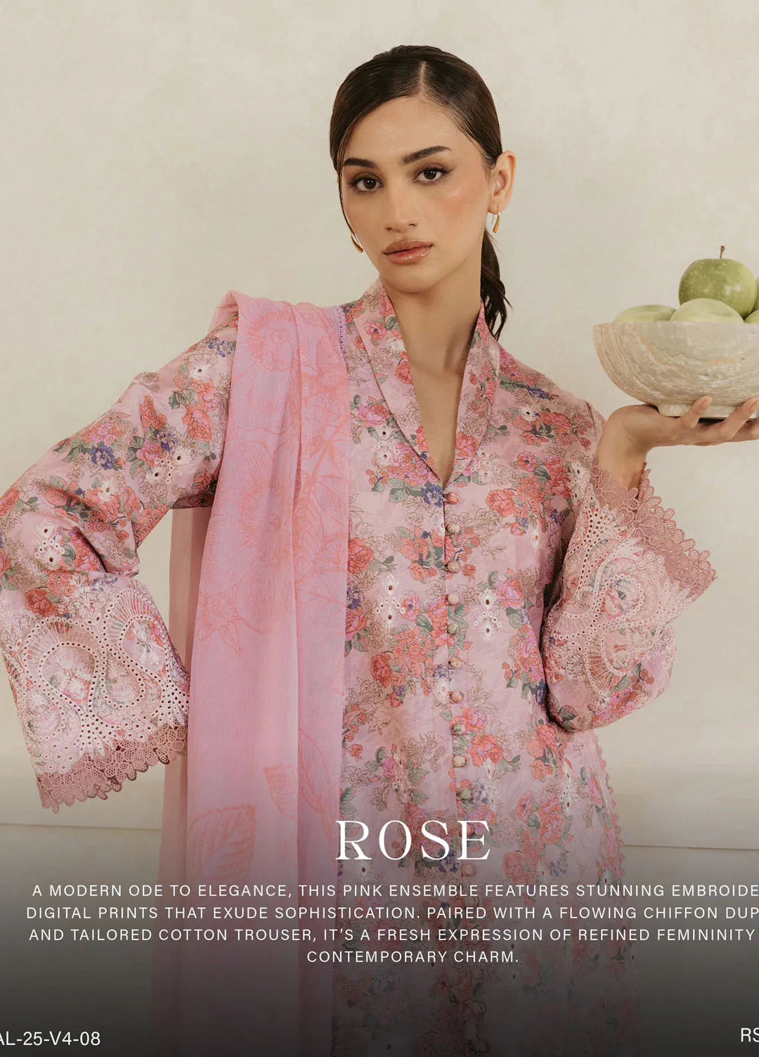 Amore by Ayzel Embroidered Lawn Suit Unstitched 3 Piece AAF25AS D-08 Rose - Summer Collection