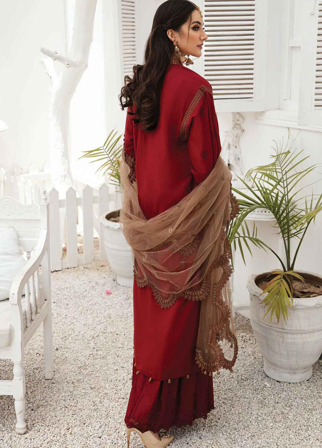 Anamta by Mahwish Ishtiaq Embroidered Lawn Suits Unstitched 3 Piece ANT21E 02 Blush Wine - Luxury Collection