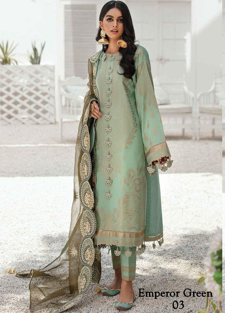 Anamta by Mahwish Ishtiaq Embroidered Lawn Suits Unstitched 3 Piece ANT21E 03 Emperor Green - Luxury Collection