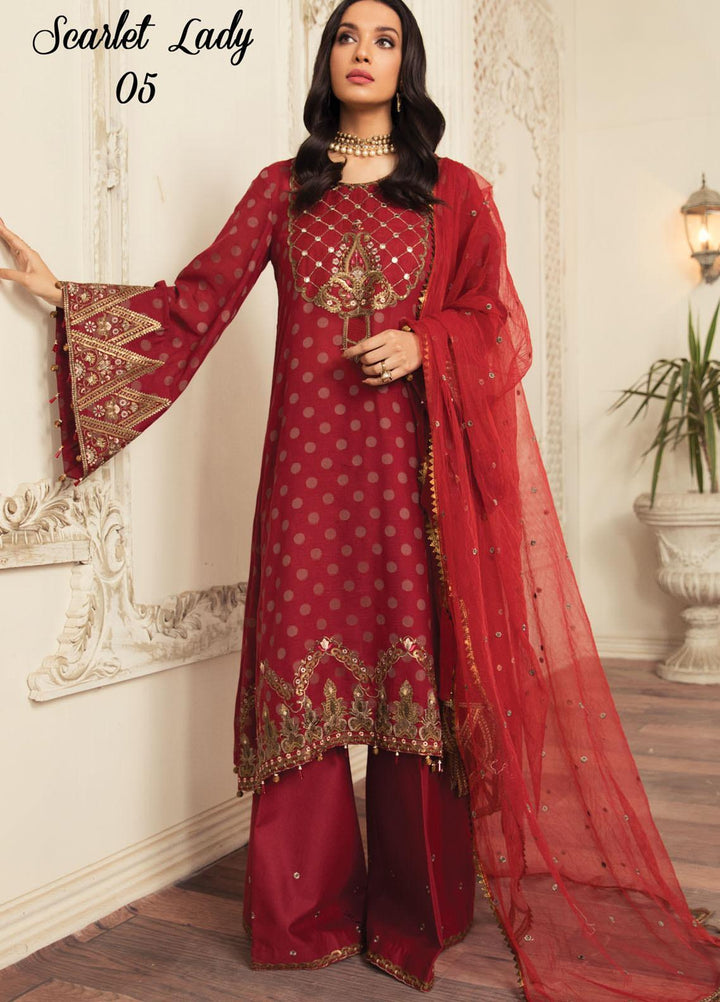 Anamta by Mahwish Ishtiaq Embroidered Jacquard Suits Unstitched 3 Piece ANT21L 05-Scarlet Lady - Luxury Collection