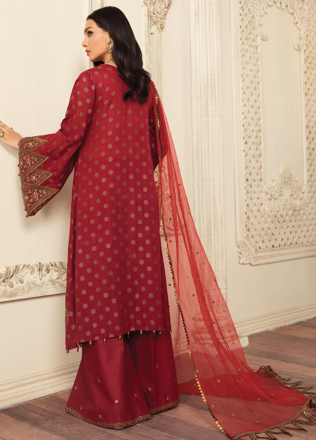 Anamta by Mahwish Ishtiaq Embroidered Jacquard Suits Unstitched 3 Piece ANT21L 05-Scarlet Lady - Luxury Collection