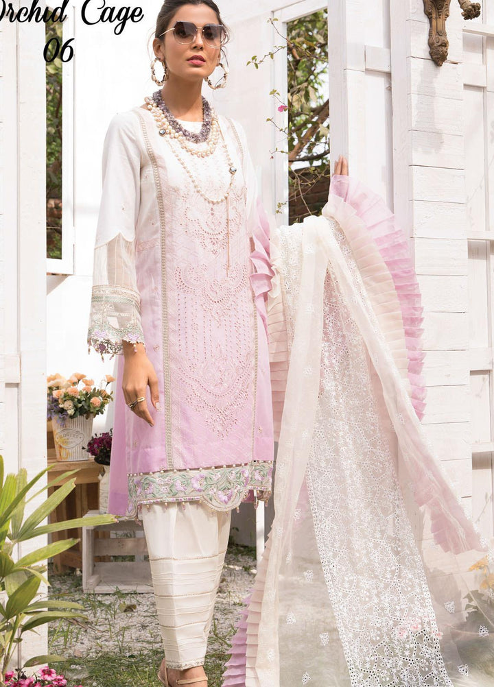 Anamta by Mahwish Ishtiaq Embroidered Lawn Suits Unstitched 3 Piece ANT21L 06-Orchid Cage - Luxury Collection